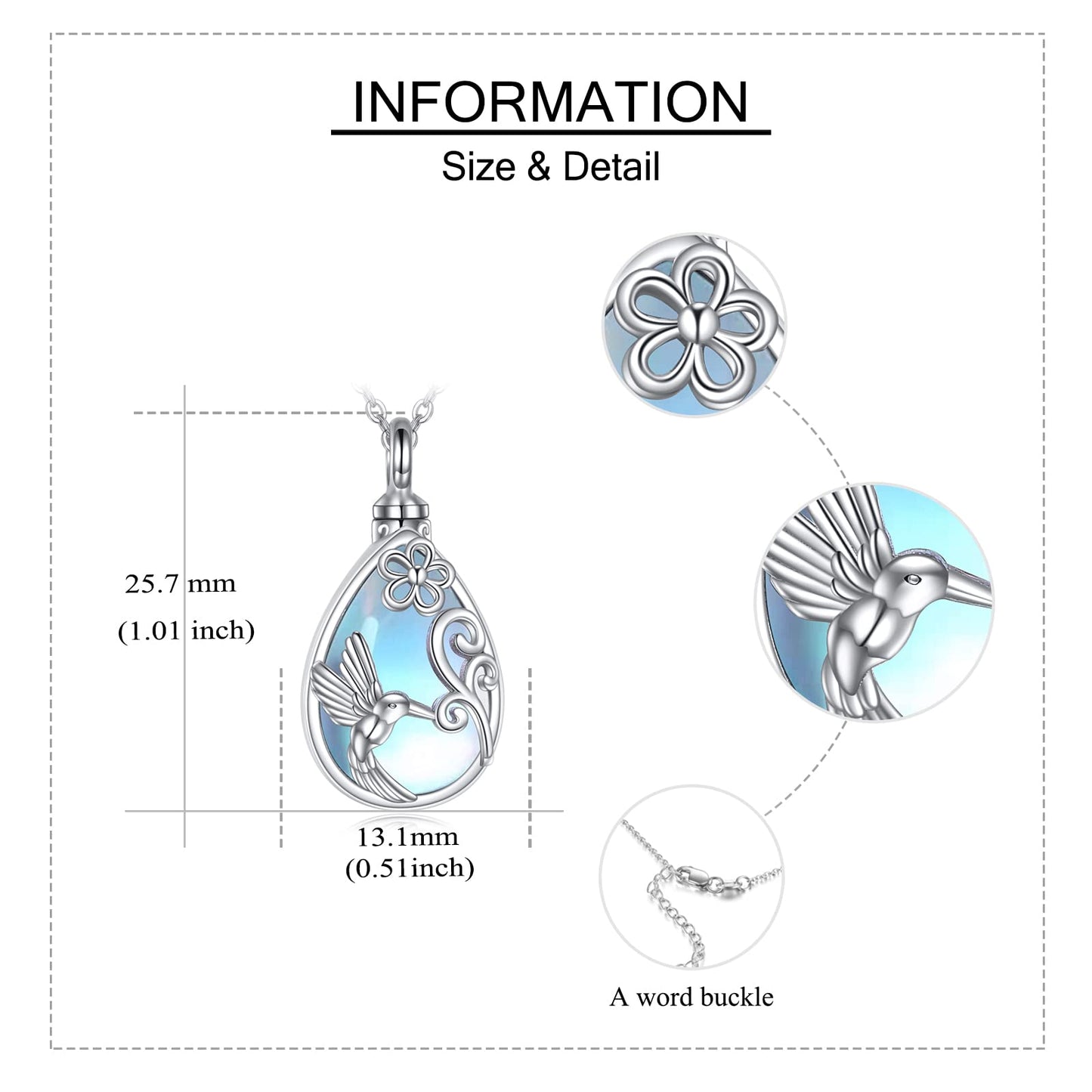 ONEFINITY Cremation Jewelry for Ashes Sterling Silver Hummingbird Memorial Urn Necklace for Ashes Hummingbird Pendant Keepsake Memory Necklace Gifts for Women