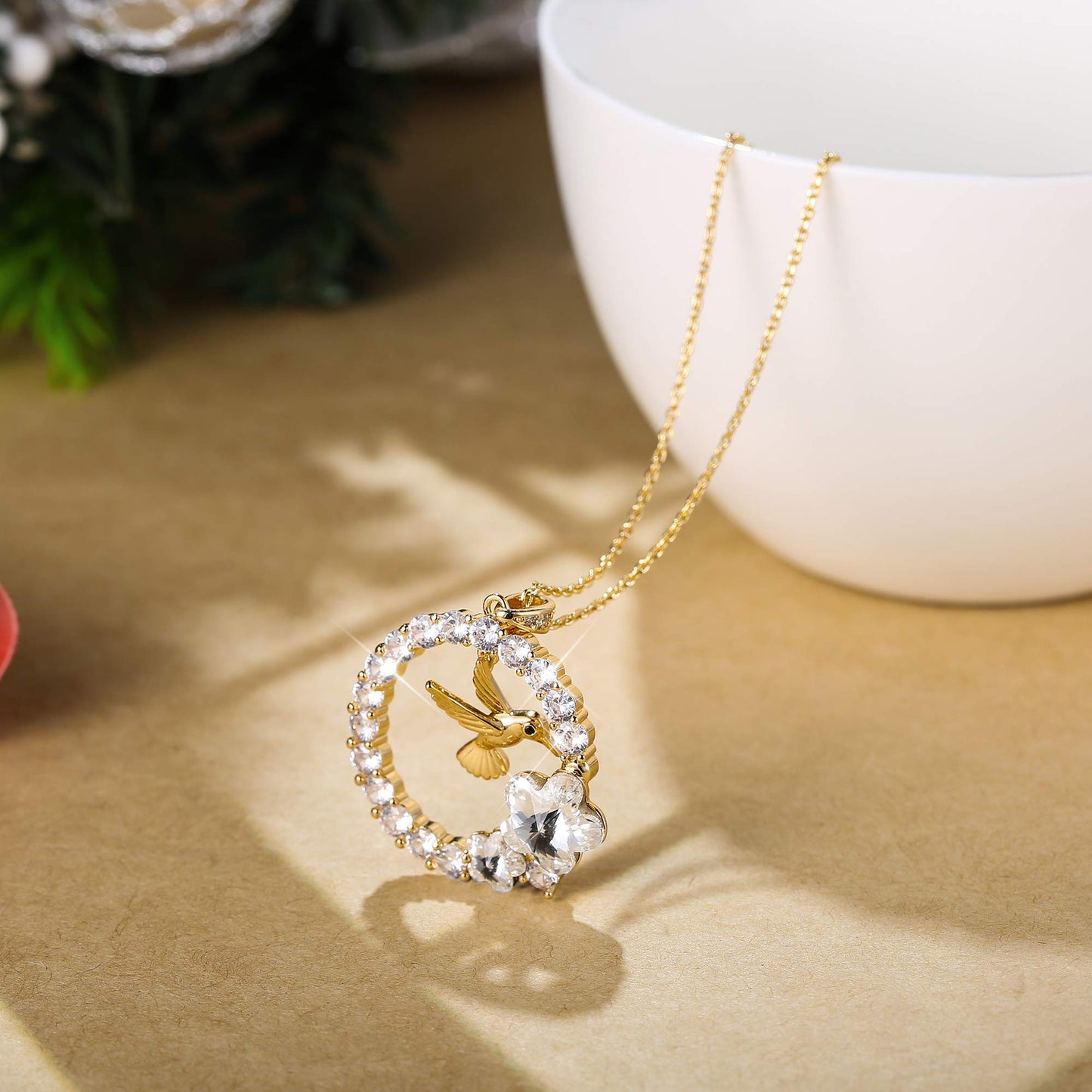 Sllaiss 18K Gold Plated Hummingbird Pendant Necklace for Women Circle Necklace, Animal Necklace Crystals from Austria,Jewelry Gifts for Christmas