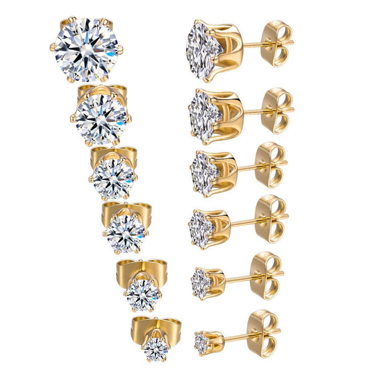 18K White/Yellow Gold Plated Stud Earrings for Women Mens Princess Cut Brilliant Cubic Zirconia Earrings Nickel Free and Hypoallergenic Ear Studs