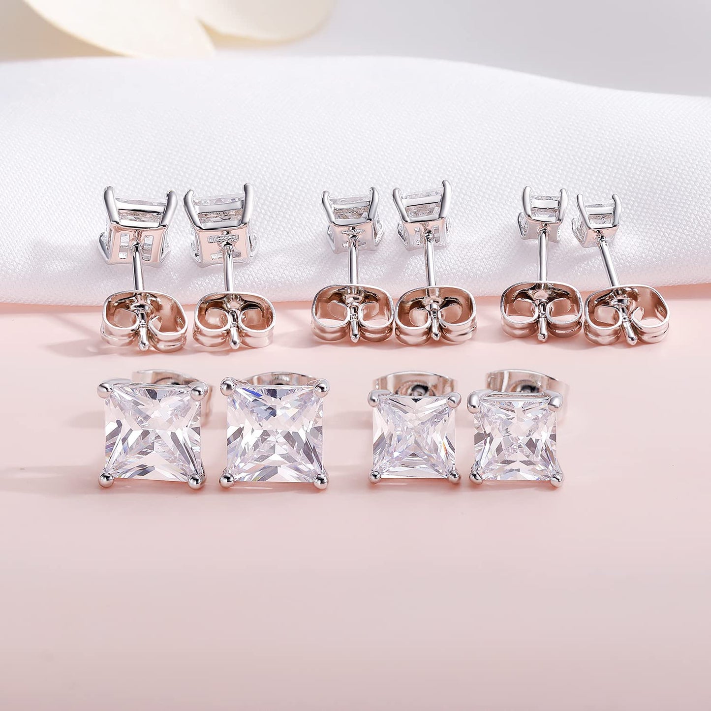 18K White/Yellow Gold Plated Stud Earrings for Women Mens Princess Cut Brilliant Cubic Zirconia Earrings Nickel Free and Hypoallergenic Ear Studs