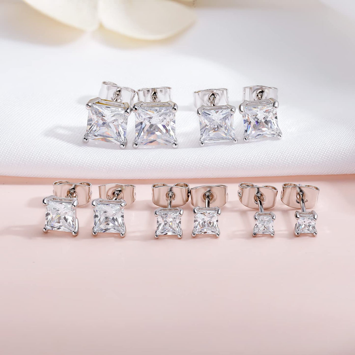 18K White/Yellow Gold Plated Stud Earrings for Women Mens Princess Cut Brilliant Cubic Zirconia Earrings Nickel Free and Hypoallergenic Ear Studs