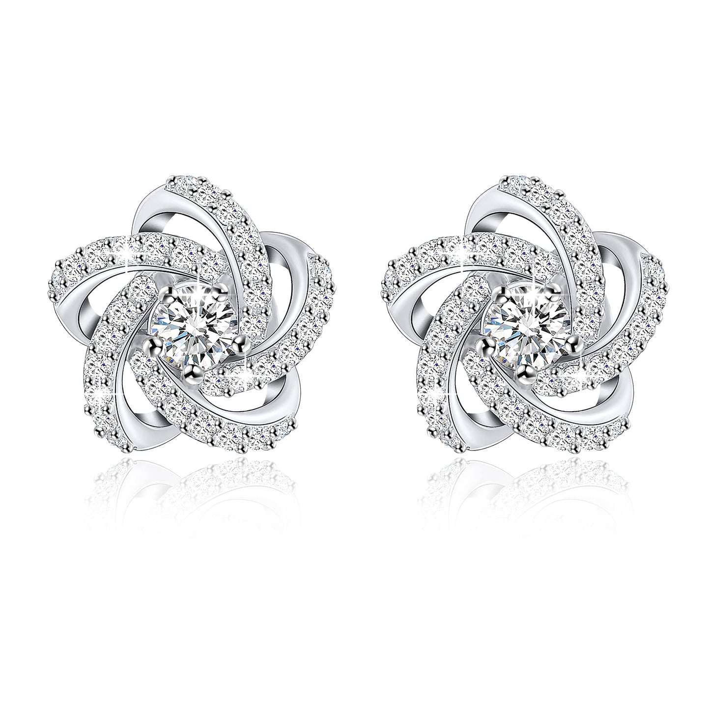 GEORGE · SMITH Earrings for Women, 925 Sterling Silver Flower Stud Earrings Hypoallergenic Silver Earrings, 5A CZ Earrings Christmas Day Gifts for Her-10 * 10mm