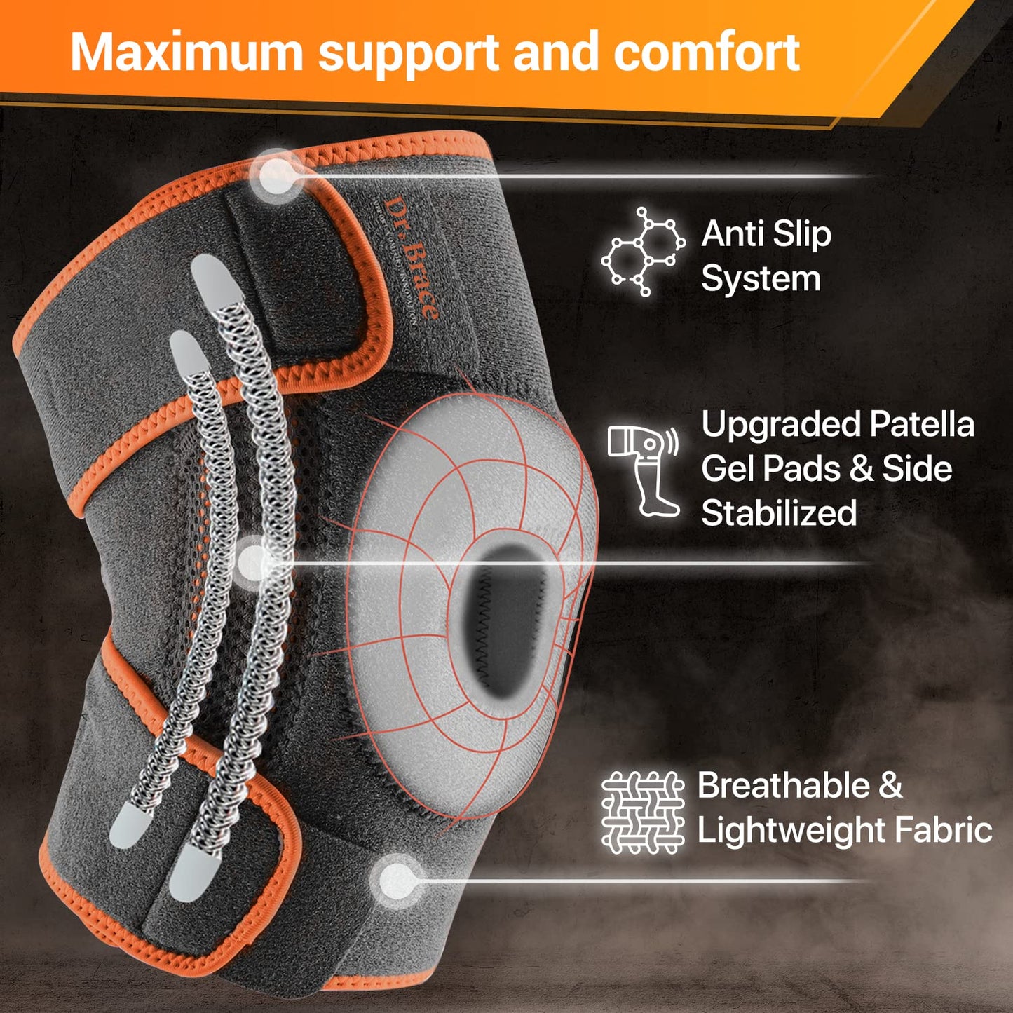 DR. BRACE ELITE Knee Brace with Side Stabilizers & Patella Gel Pads for Maximum Knee Pain Support and fast recovery for men and women-Please Check How To Size Video