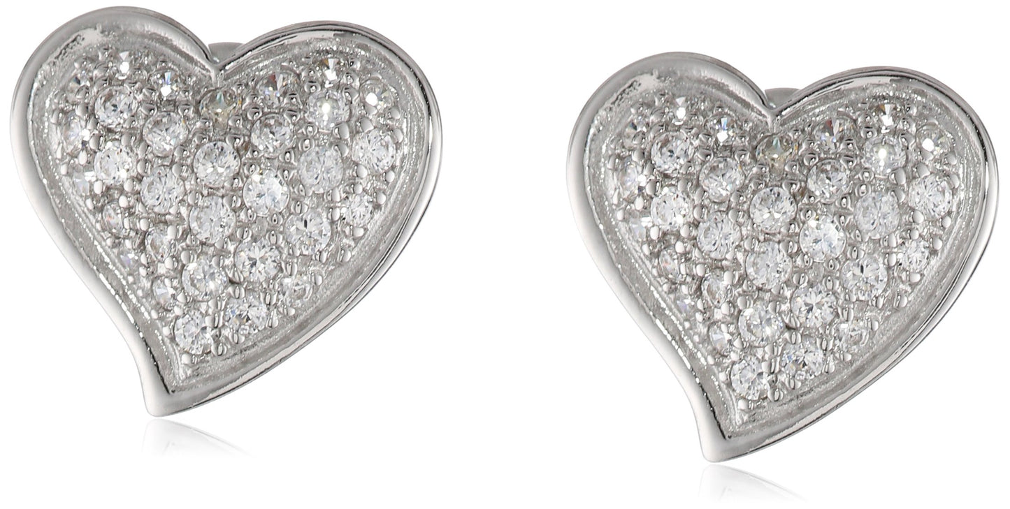 MORGAN & PAIGE 925 Sterling Silver Cubic Zirconia Pave Heart Stud Earrings or Pendant Necklace