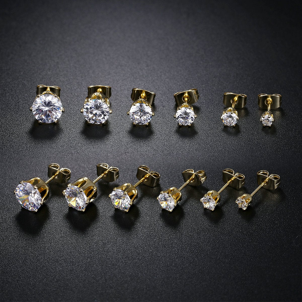 18K White/Yellow Gold Plated Stud Earrings for Women Mens Princess Cut Brilliant Cubic Zirconia Earrings Nickel Free and Hypoallergenic Ear Studs