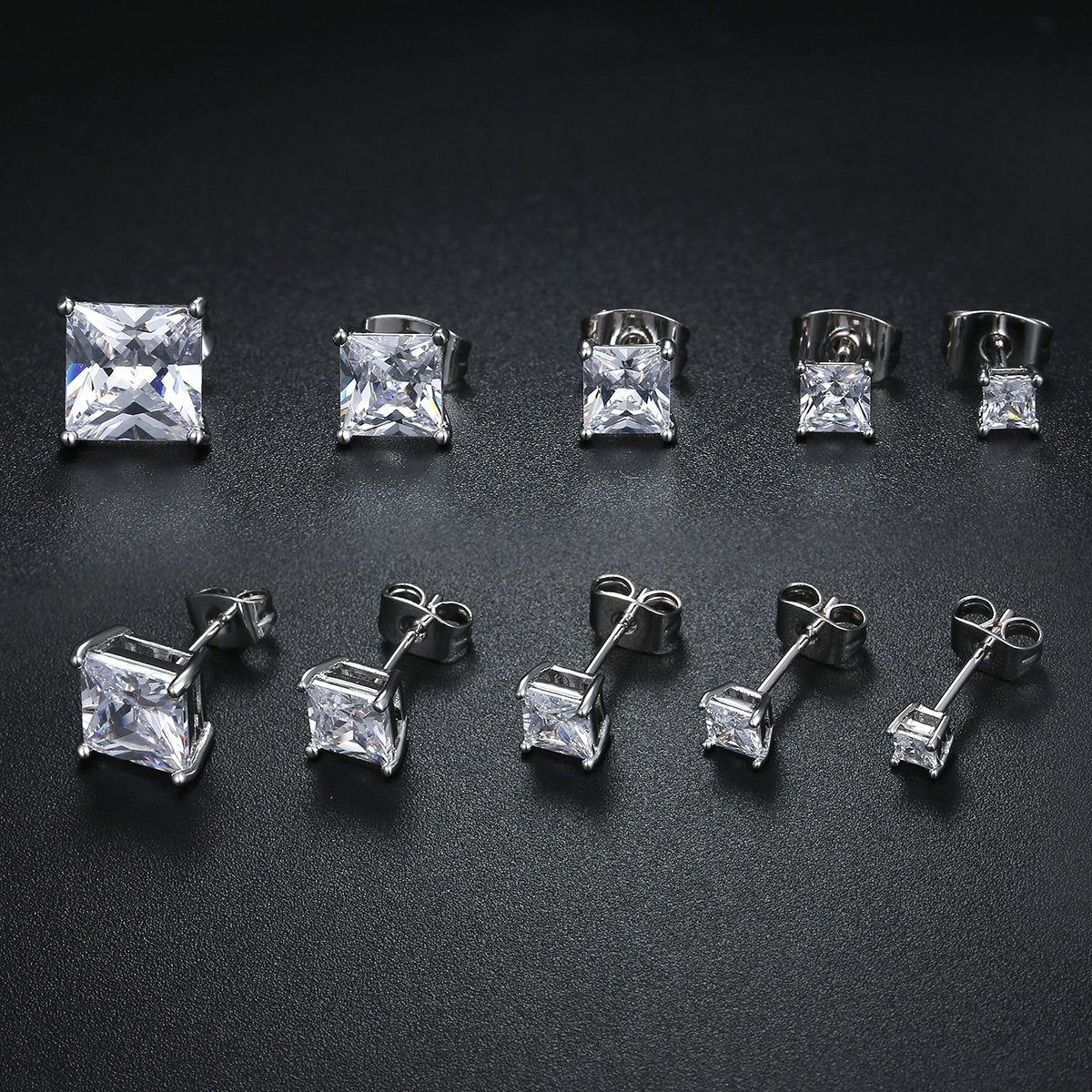 18K White/Yellow Gold Plated Stud Earrings for Women Mens Princess Cut Brilliant Cubic Zirconia Earrings Nickel Free and Hypoallergenic Ear Studs