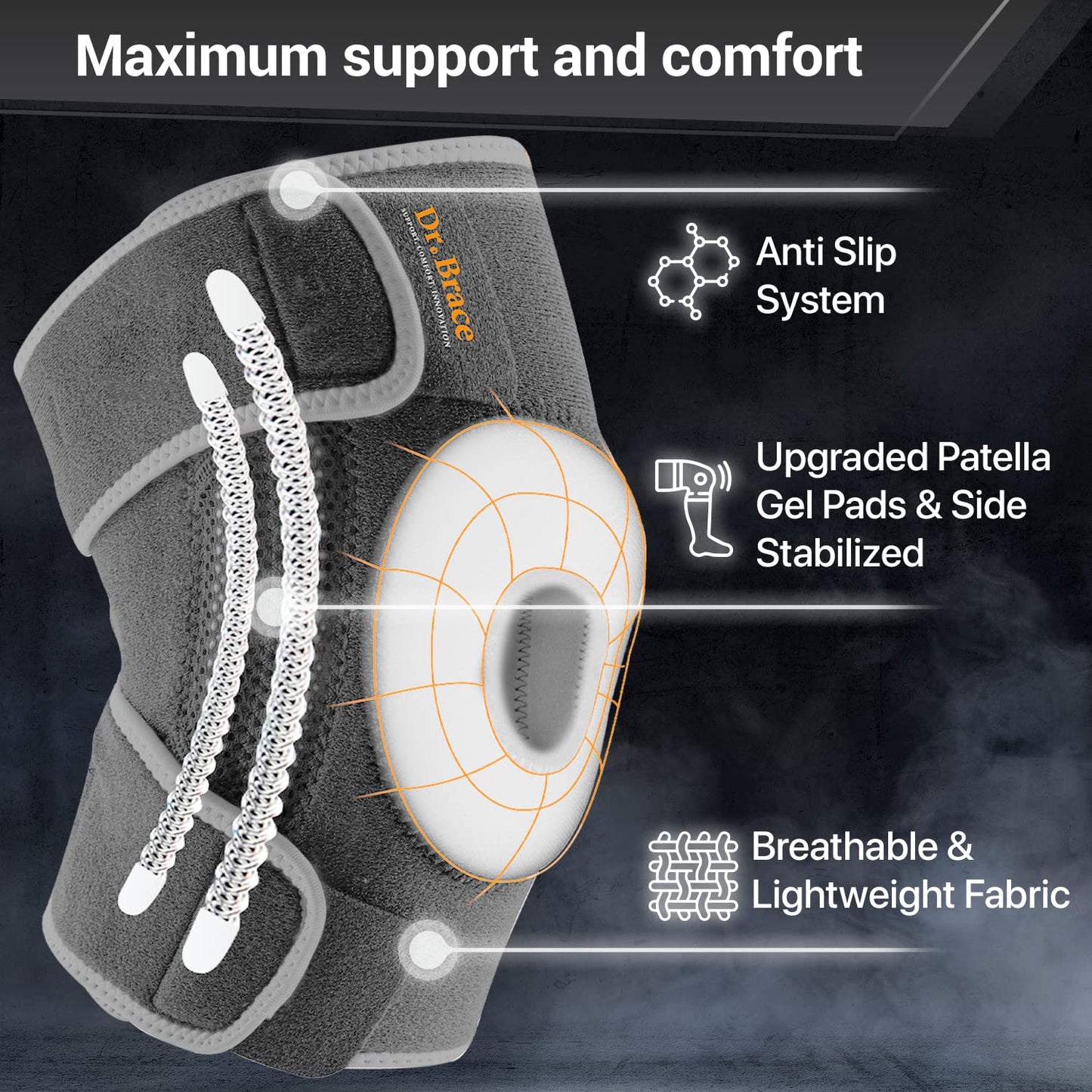 DR. BRACE ELITE Knee Brace with Side Stabilizers & Patella Gel Pads for Maximum Knee Pain Support and fast recovery for men and women-Please Check How To Size Video