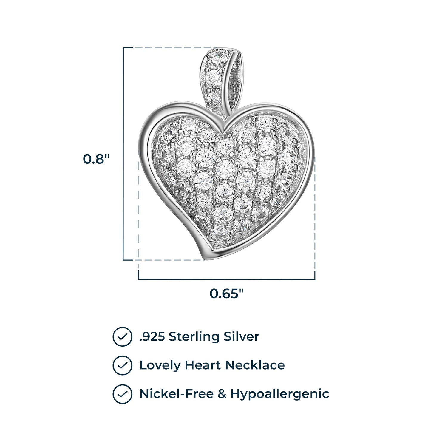 MORGAN & PAIGE 925 Sterling Silver Cubic Zirconia Pave Heart Stud Earrings or Pendant Necklace