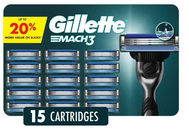 Gillette Mach3 Razor Blade Refills Razor Cartridges, Razor Refills for Men With Lubrication Strip, 3-Blade Razor Blades for Close Shave, 15 Blade Refills