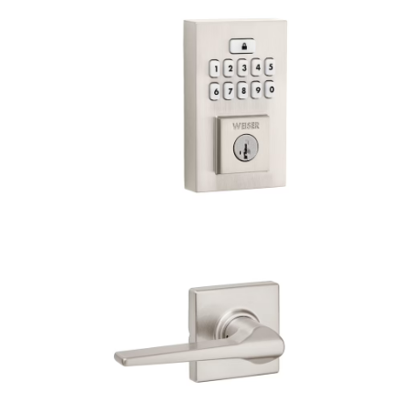 Weiser Hollis x SmartCode Satin Nickel Exterior Door Handle and Keyless Entry Door Lock/Deadbolt Combo